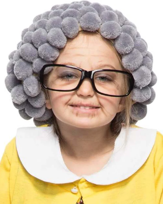 Long straight wig red-100 Days Little Grannie Kids Wig and Glasses Set