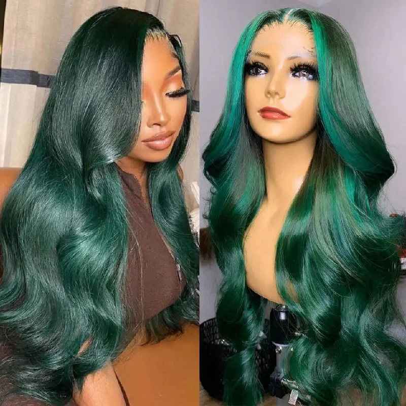 Wig for everyday wear-13x4 Lace Frontal Wig Dark Green Hair Wigs