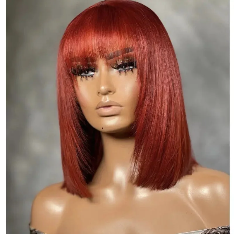 Wig for natural volume-red bob hair with bang wigs