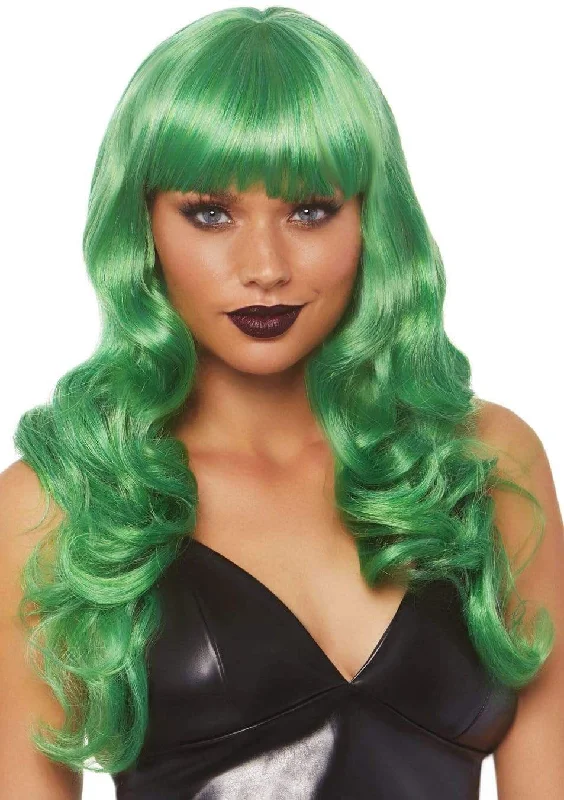 Wig for bold statement-24 Inch Misfit Long Wavy Bang Wig - Green