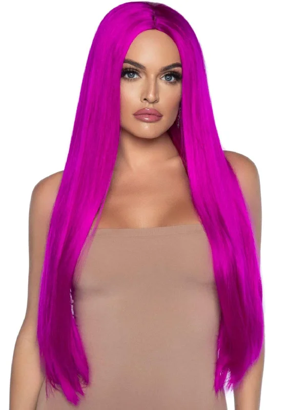 Wig for classic look-33 Inch Long Straight Center Part Wig Raspberry