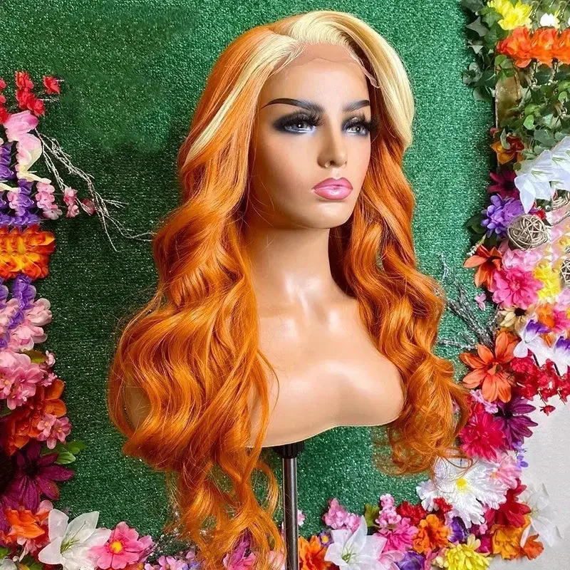 Wig for round face-Blonde Bright Orange Brazilian Hair Wig