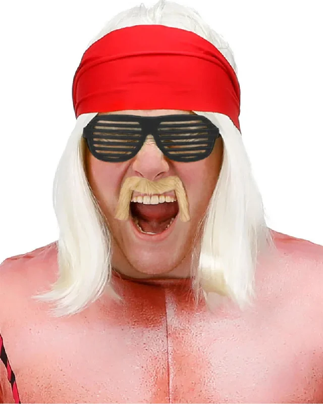 Wig for funky vibe-90s Wrestling Star Blonde Wig Bandana Moustache and Sunglasses Set