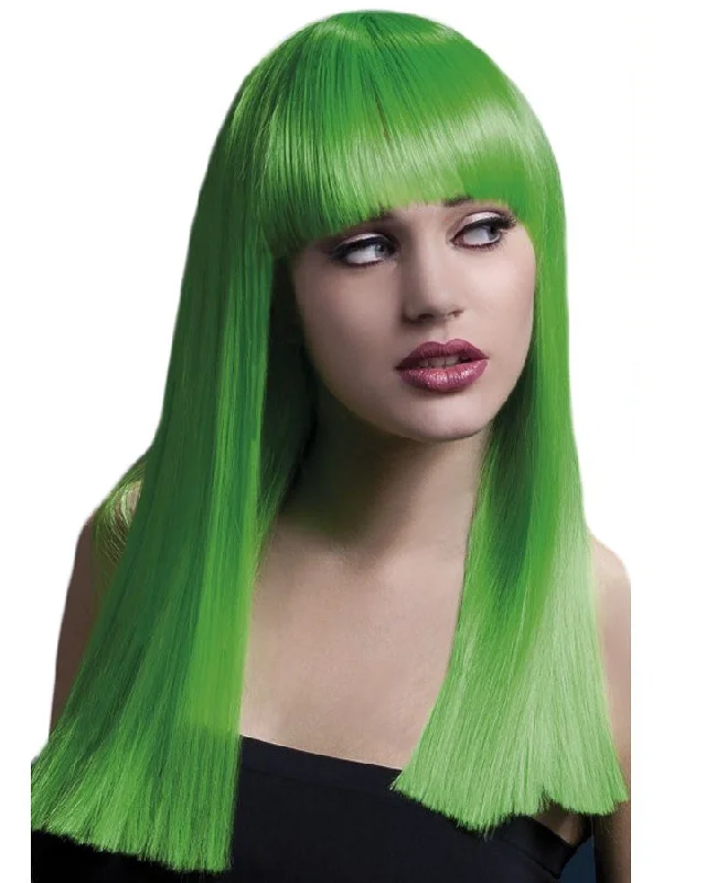 Wig for long face-Alexia Professional Long Green Wig