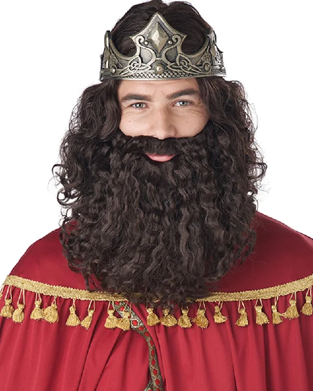 Wig for bold style-Biblical King Long Brown Wig and Beard