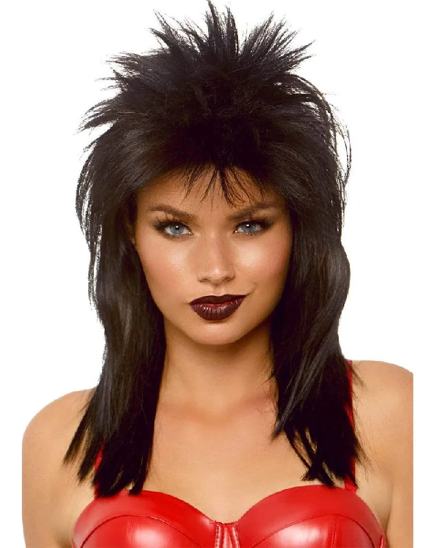 Wig for smooth finish-80s Black Rockstar Wig