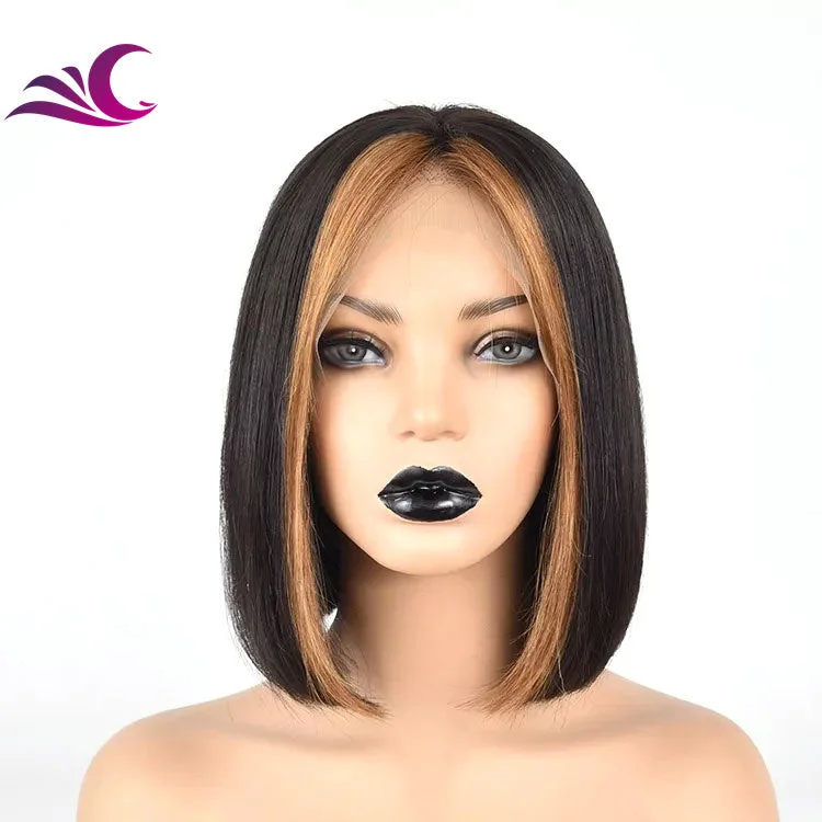 Long wig for women-Celebrity Wings Highlight Color 13X4 Lace Front Wig Short Bob Pre Plucked Cuticle Aligned Hair 360 Lace Wigs