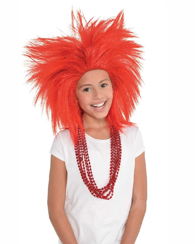 Wig for long face-Team Spirit Red Crazy Wig