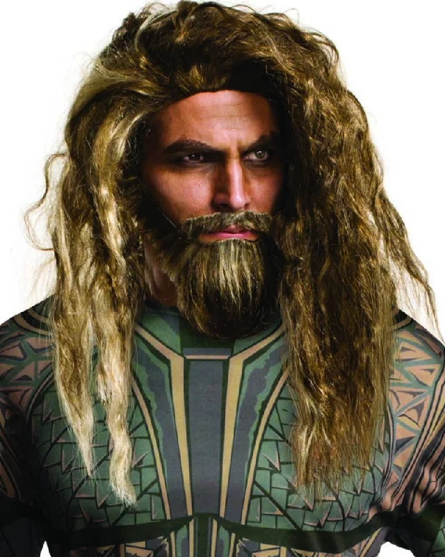 Wig with natural part-DC Comics Aquaman Long Brown and Blonde Wig and Beard