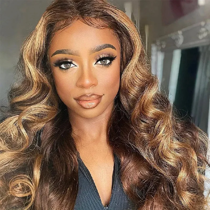 Wig accessories store-Factory Price Highlight Color Wigs 10-30 Inch Body Wave 13x6 Transparent Swiss Lace Frontal Wig