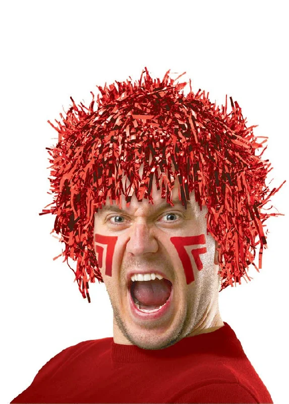 Wig for subtle texture-Team Spirit Fun Tinsel Red Wig