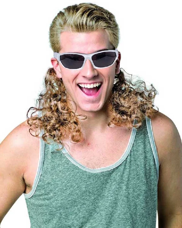 Synthetic wig cleaning-70s Hair Dudes Glasses with Attached Curly Blonde Mullet