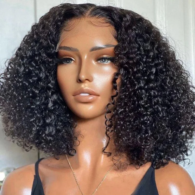 Wig for curly hair-Kinky Curly Natural Black Glueless 5x5 Closure HD Lace Wig Ready To Go | Large & Small Cap Size