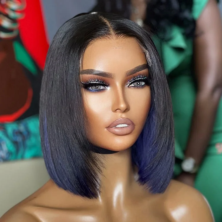 Wig for easy styling-Limited Design | Peekaboo Purple Highlight Glueless 5x5 Closure HD Lace Bob Wig | Large & Small Cap Size