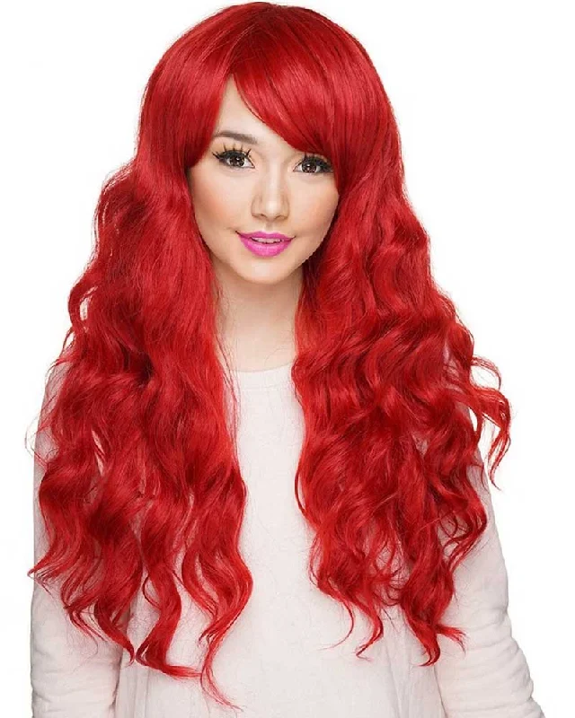 High quality wig brands-Long Wavy Premium Crimson Red Wig