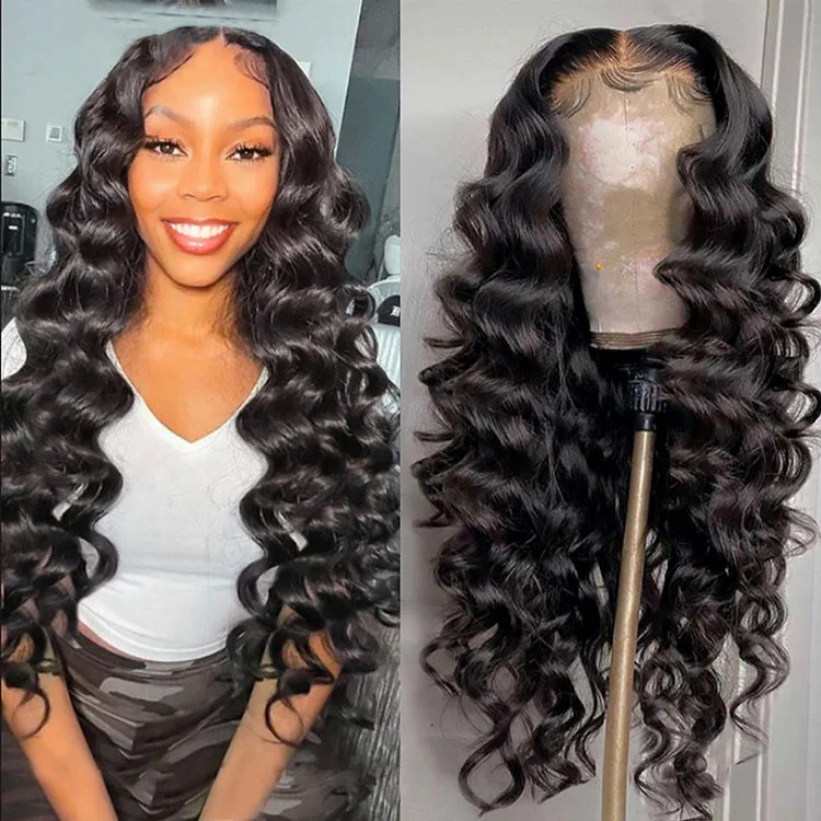 Wig for subtle volume-Malaysian Soft End Thick Healthy Ends Lace Wig Pre Plucked Natural Hairline Loose Deep Wave Raw Virgin 360 Lace Frontal Wigs