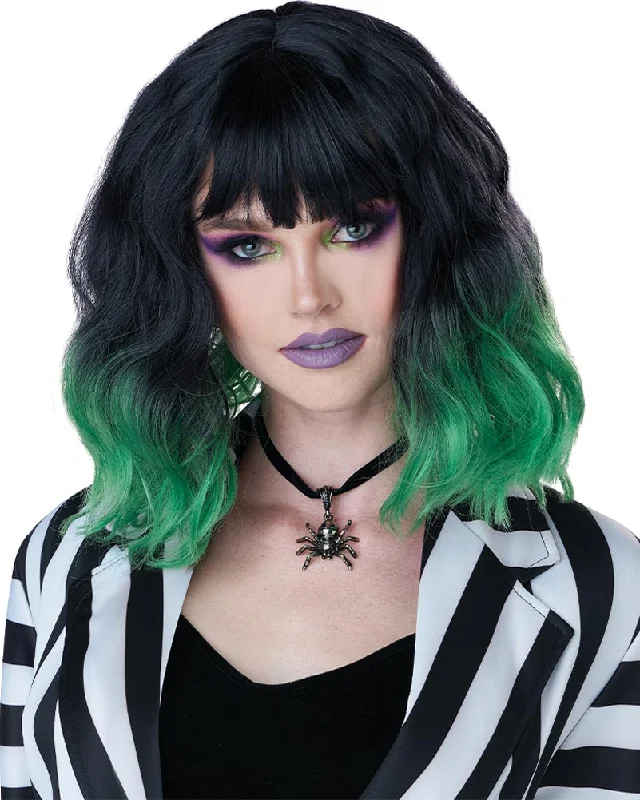 Invisible lace wig-Miss Behaving Short Black and Green Wig