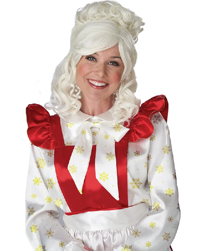 Wig for plus size-Mrs Claus Cream White Wig and Bun Clip