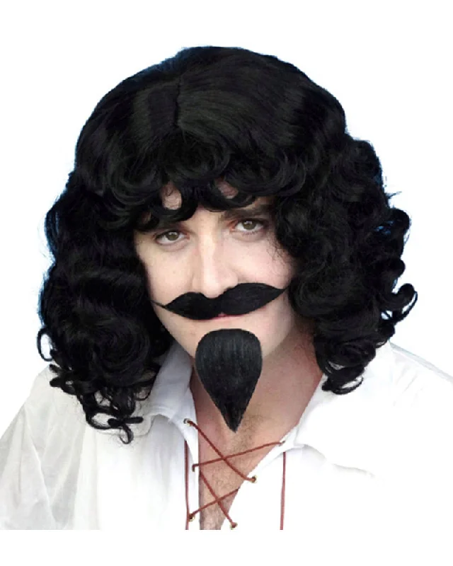 Curly wig for summer-Musketeer Black Wig Beard and Moustache