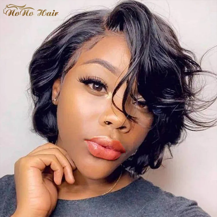 Black wig with highlights-New Design Brazilian Short Bob Wig Style Natural Color Pixie Cut Pixie Cut Wig Swiss Hd T Lace Wig