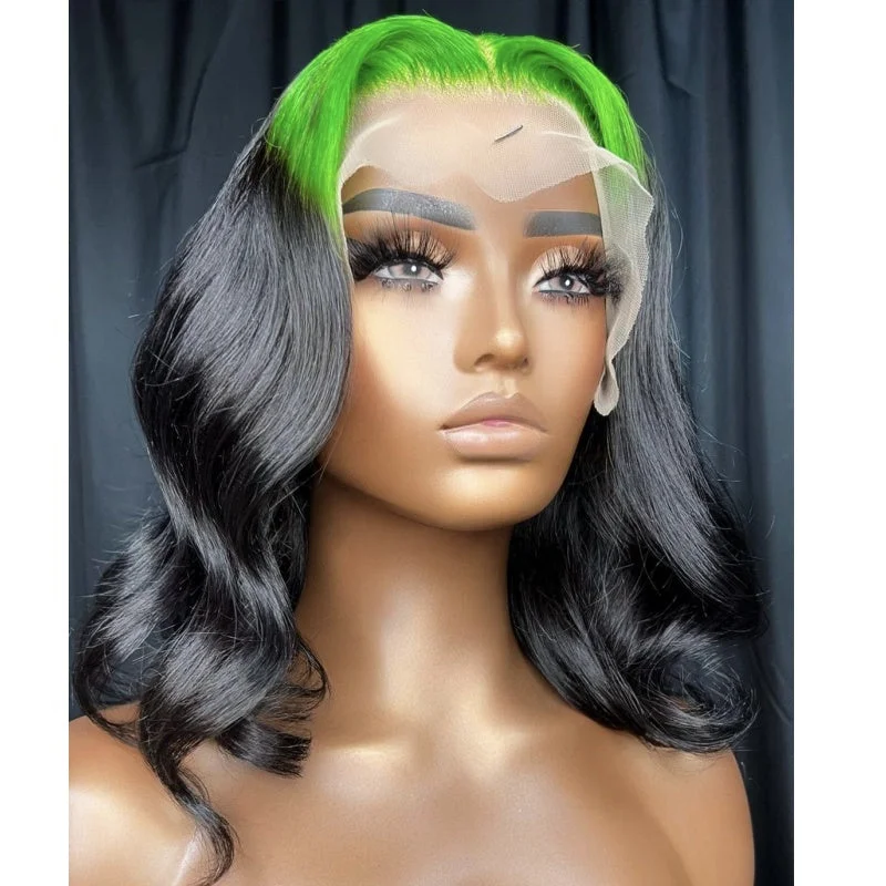 Wig for modern shine-ombre green color transparent 100% brazilian hair hd lace front wig for black women hd 13x6 lace frontal wig