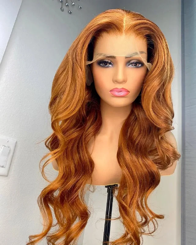 Full lace wig brown-Orange Ginger Blonde  Color  Brazilian Cuticle Aligned Hair Lace Front Wigs Loose Wave Pre Plucked  Swiss Lace Wigs Frontal