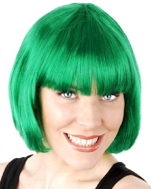 Wig for natural style-Paige Bright Green Bob Wig with Fringe