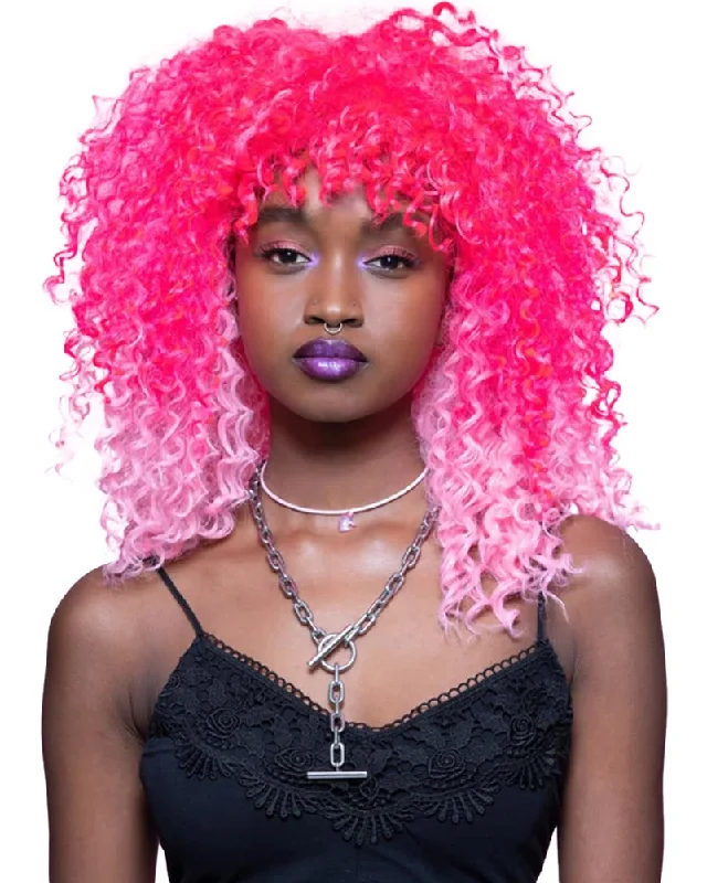 Wig for subtle vibe-Pink Passion Ombre Curly Wig