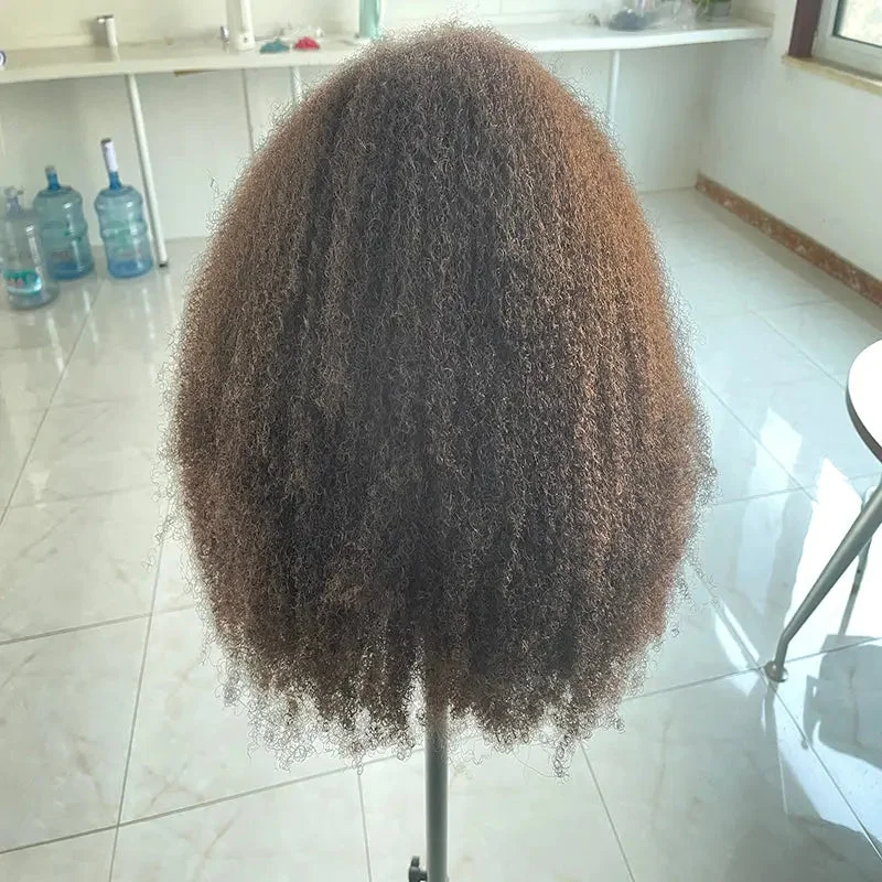 Lace wig for festival-Premier 20inch 22inch Indian Remy Hair 180% Density Kinky Afro Transparent Lace Natural Color 360 Lace Front Wig For Women