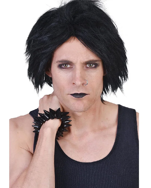 Wig for sleek hair-Robert Emo Short Black Wig