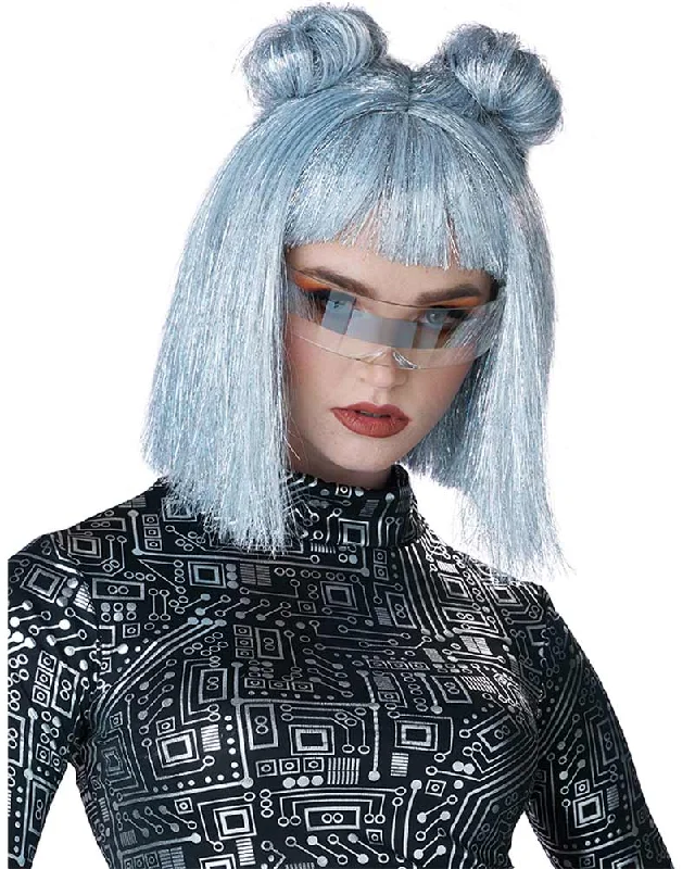 Wig for sleek shine-Spaced Out Short Silver Wig