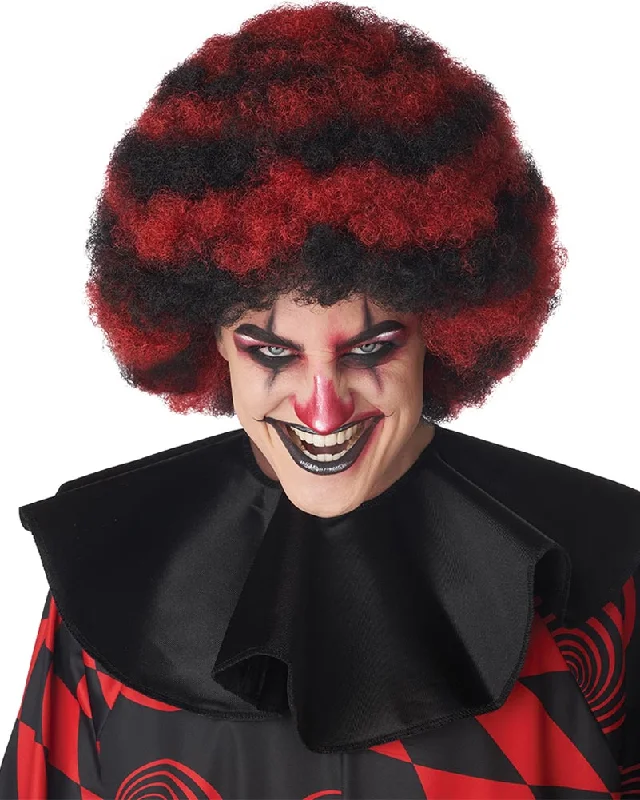 Wig for subtle volume-Spiral Clown Black and Red Afro Wig