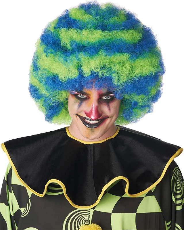 Wig for vibrant texture-Spiral Clown Blue and Green Afro Wig