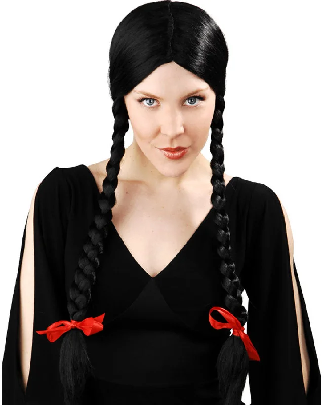 Wig for easy styling-Wednesday Addams Plaits Black Wig