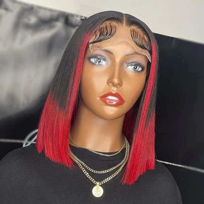 Wig for funky style-Wholesale Color Bob Wigs Red/Black Silky Straight HD Transparent Lace Front Wigs for Black Women