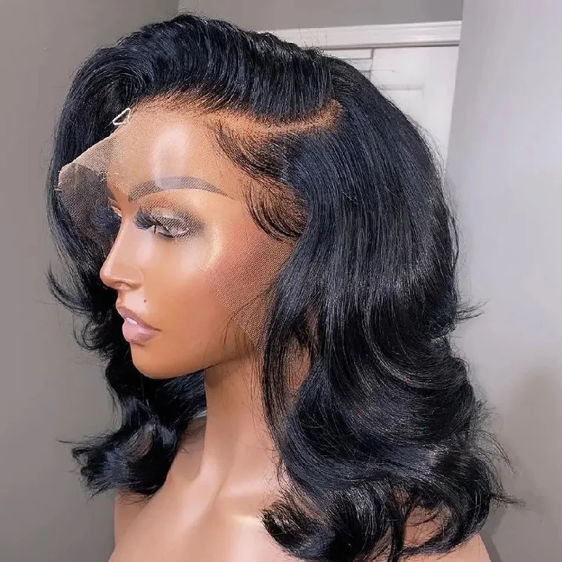 Lace wig with curls-Wholesale Natural Black Loose Wave Raw Virgin Indian Hair 13*4 Lace Front Wigs for Black Women