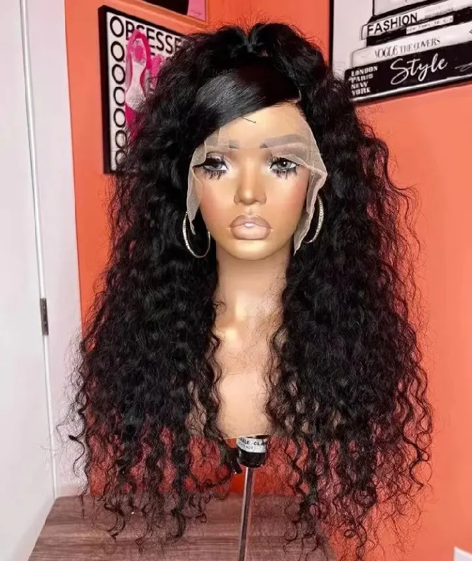 Layered wig for volume-Wholesale Pre Plucked Brazilian Unprocessed Hair Deep Wave Lace Front Wigs for Black Women