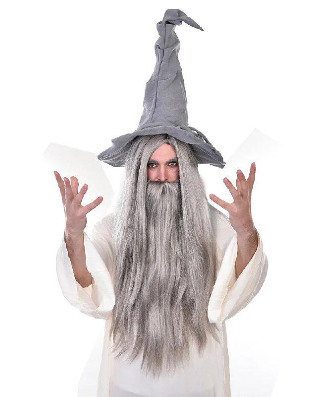 Blue wig for cosplay-Wise Wizard Long Grey Wig and Beard