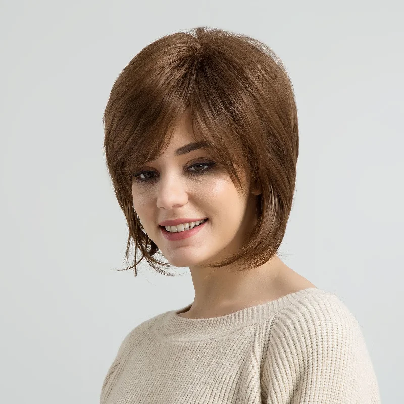 Synthetic wigs for hippie look-10inch Golden Brown Layered Cut Heat Resistant Fiber Synthetic Wig