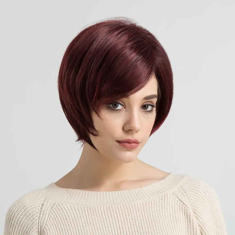 Synthetic wigs for wholesale-10inch Short Cut Red⁣ Side Part Heat Resistant Fiber Synthetic Wig