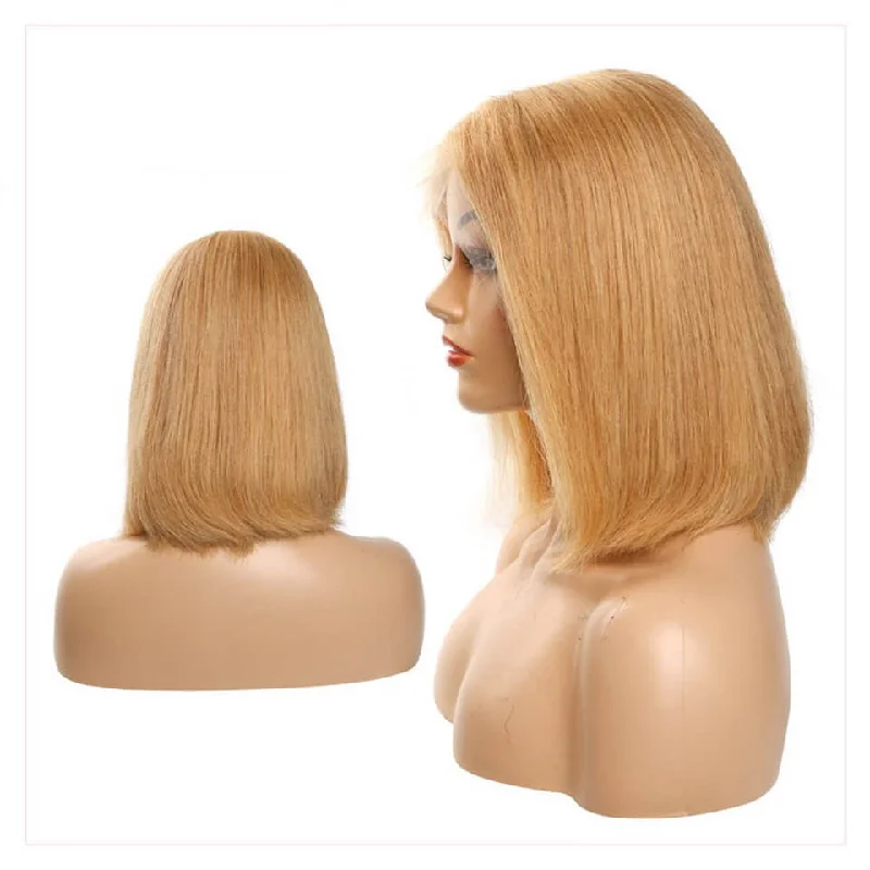 real person hair ring limited edition-#27 Color Short Bob Lace Wig Straight Human Hair Wigs