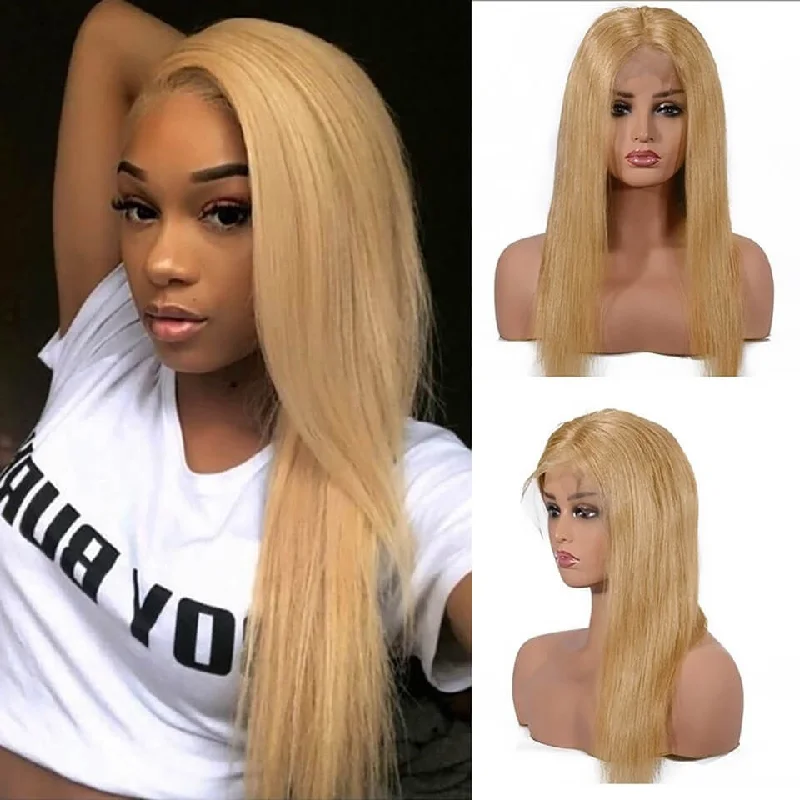 real person hair ring crystal-#27 Colored Hair Lace Front Wig Straight Colored Human Hair Lace Wigs