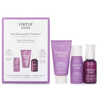 Hair growth serum-Virtue Flourish Hair Rejuvenation Treatment Set (1 Month Supply): Virtue Flourish Shampoo+Conditioner+Density Booster  3pcs