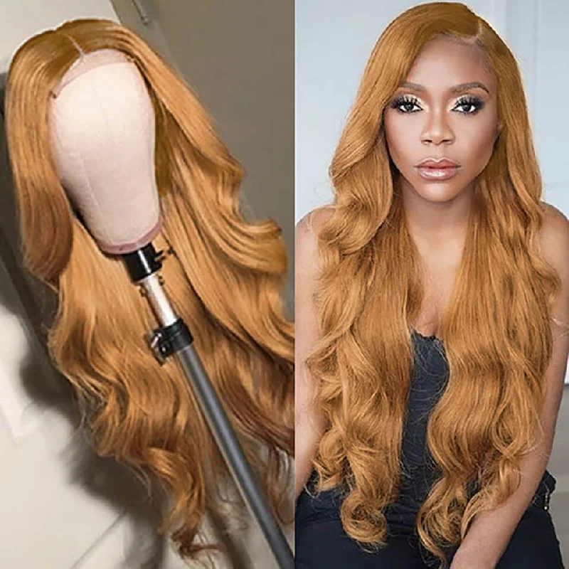 real person hair ring rose gold-#30 Colored Hair 180% Density Lace Front Wig Body Wave Colored Human Hair Wigs