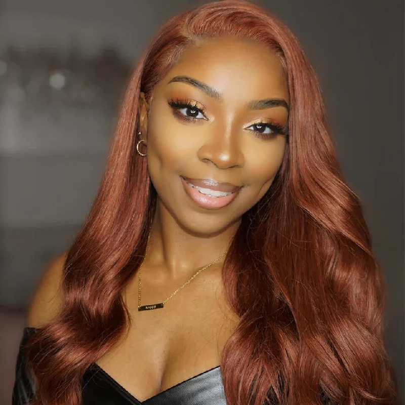 real person hair ring craft guide-#33 Ginger Colored Human Hair Lace Front Wig Straight 180% Density