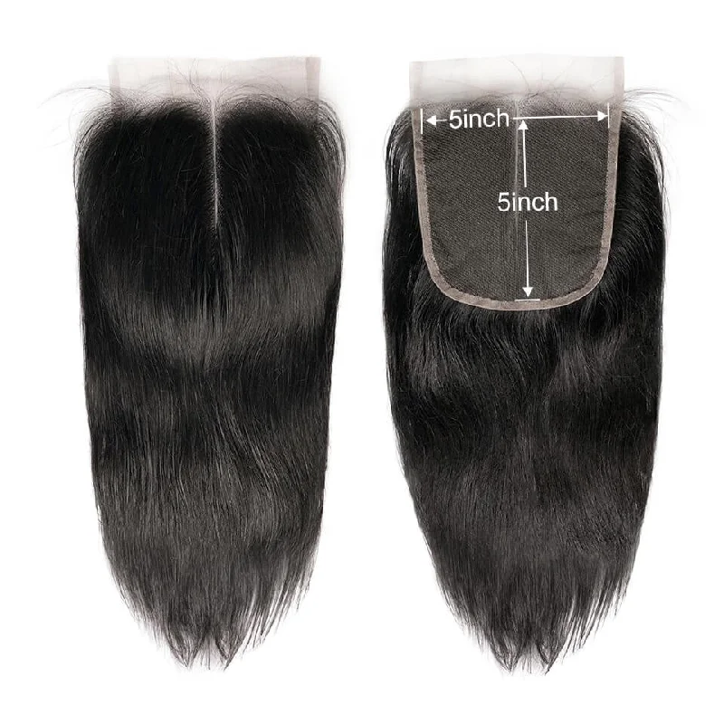 real person hair ring release-5x5 HD Swiss Lace Closure Straight Human Virgin Hair