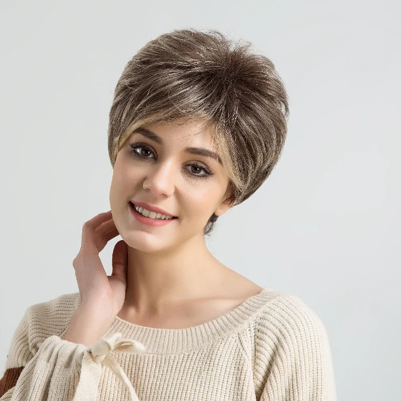 8inch Short Pixie Cut Ash Grey Heat Resistant Fiber Synthetic Wig