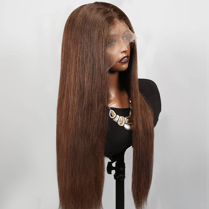 real person hair ring collection video-HD Glueless Chocolate Brown Colored Straight Human Hair Wigs