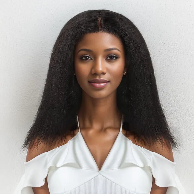 real person hair ring hybrid-13x4 Afro Kinky Straight Minimalist Bob Lace Front Human Hair Wig