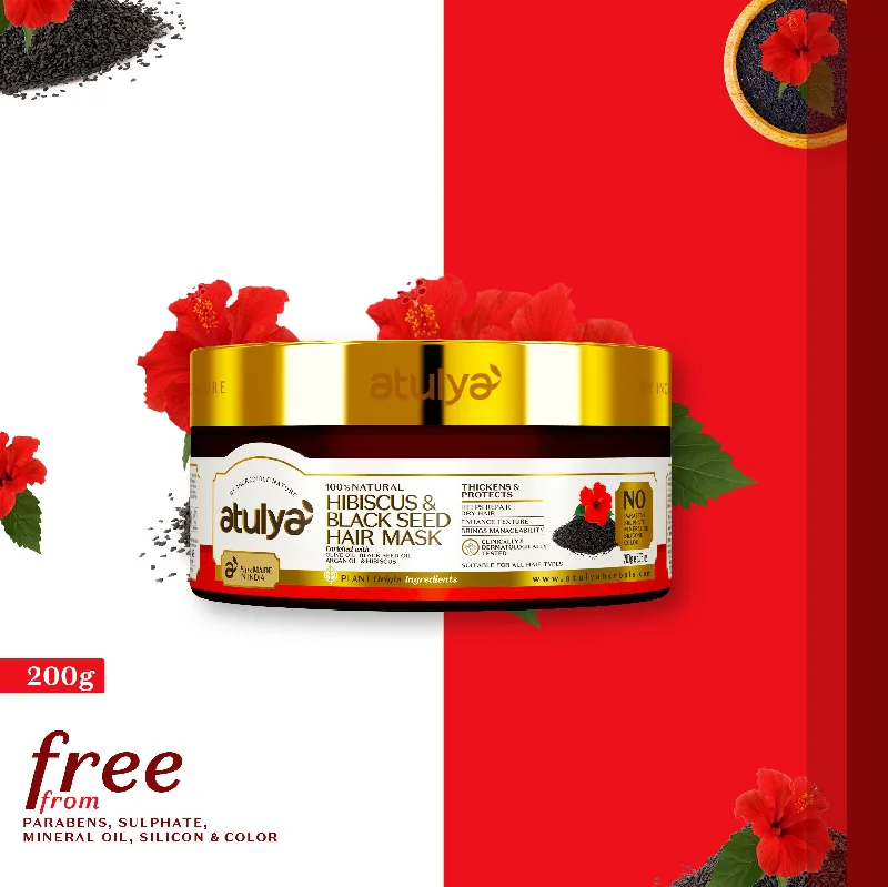 Hair care for fine damaged hair-atulya Hibiscus & Black Seed Hair Mask - 200gm (Buy 5 Products & Get Rs.500 Off)